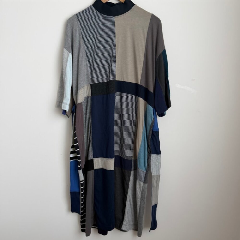 Patchwork Midi Dress in Navy and Gray